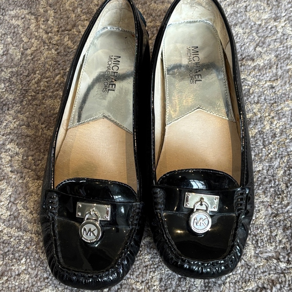MICHAEL Michael Kors Black Patent Leather MK Logo Loafers